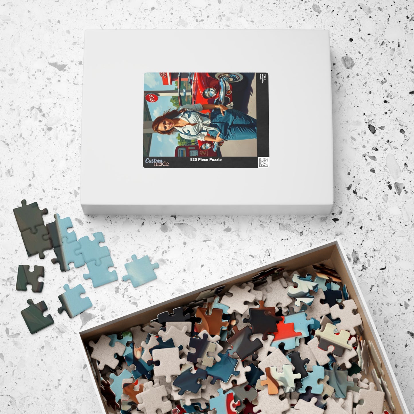 Puzzle, Vintage Mechanic Woman and Red Convertible, Jigsaw Game for Adults, Classic Car Puzzle, Retro Gas Station Image, Brain Teaser Gift Puzzle The Puzzle Chest