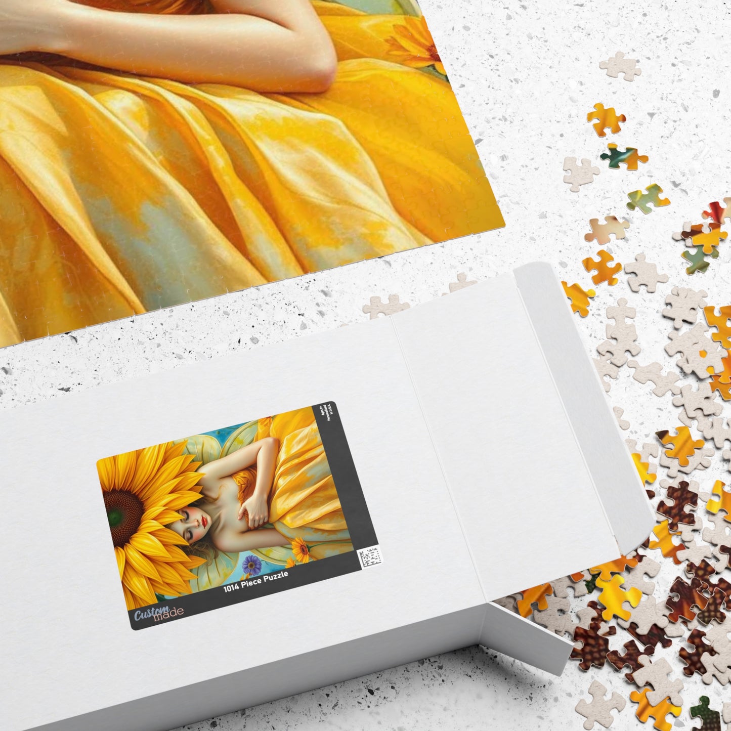 Sunflower Shade Fairy Jigsaw Puzzle, Floral Art Mythical Fantasy Game, Holiday or Birthday Gift for Friend, Decor, Mindfulness Activity