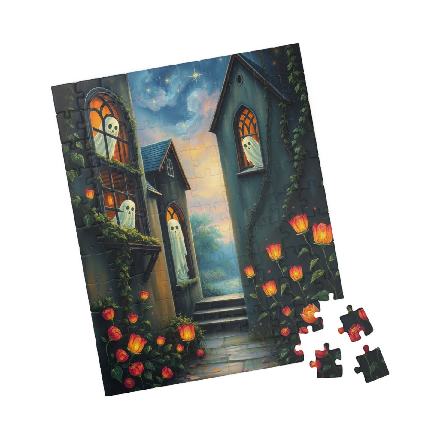 Hollow Window Watchers - Halloween Themed Ghost Jigsaw Puzzle, Fun Autumn Game, Family Activity, Halloween Decor, Gift for Puzzle Lovers