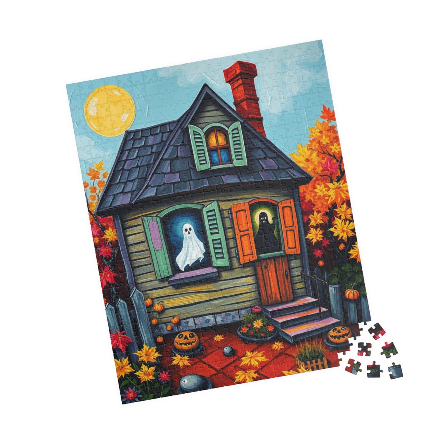 Ghostly Window Watchers Jigsaw Puzzle - Spooky Halloween House, Fun Activity Perfect for Family Game Night, Gift for Friends, Brain Teasers