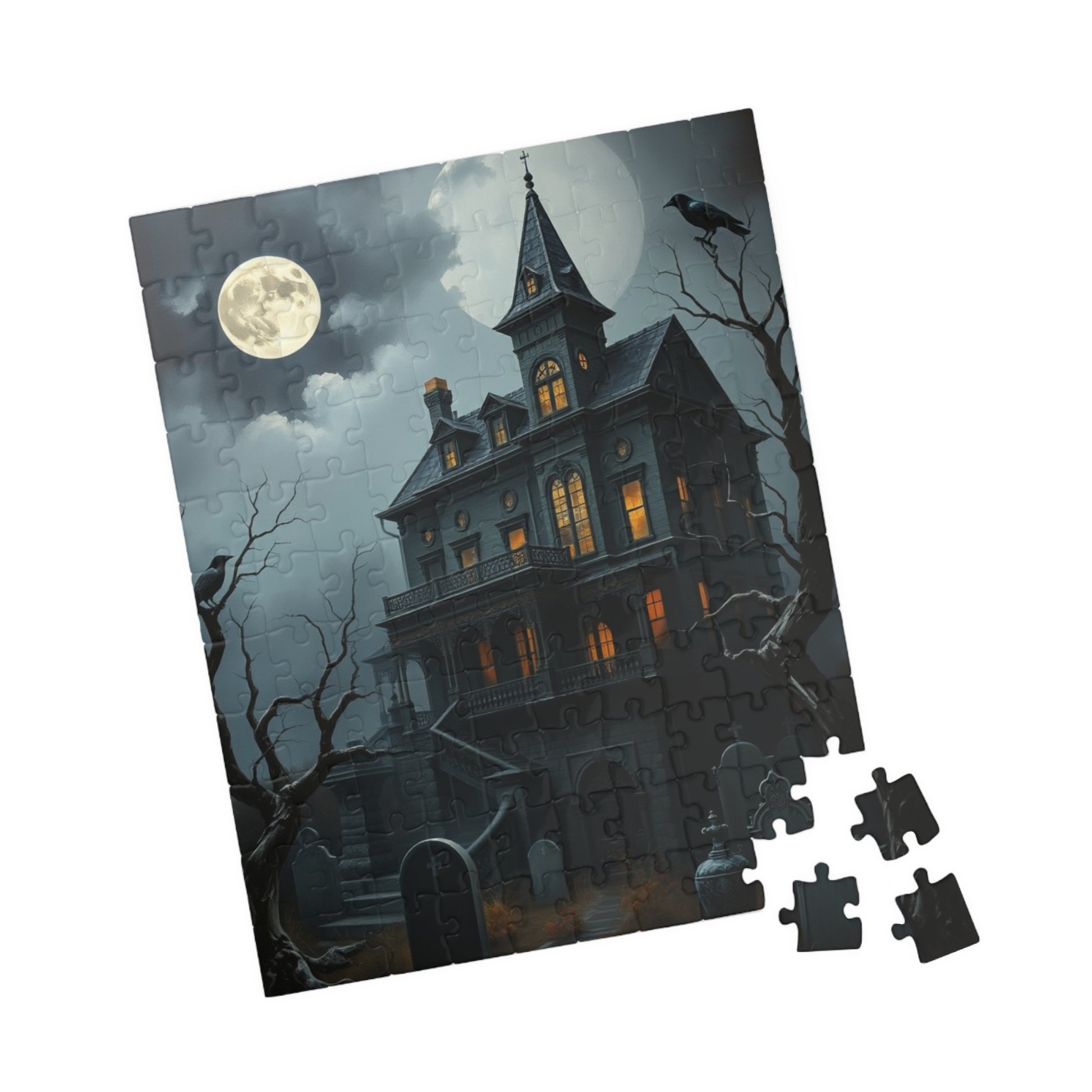 Haunted House Puzzle - 110-1014 Pieces Spooky Night Scene, Halloween Solo Fun Family Game Night, Gothic Art Lover and Puzzle Enthusiast Gift Puzzle The Puzzle Chest