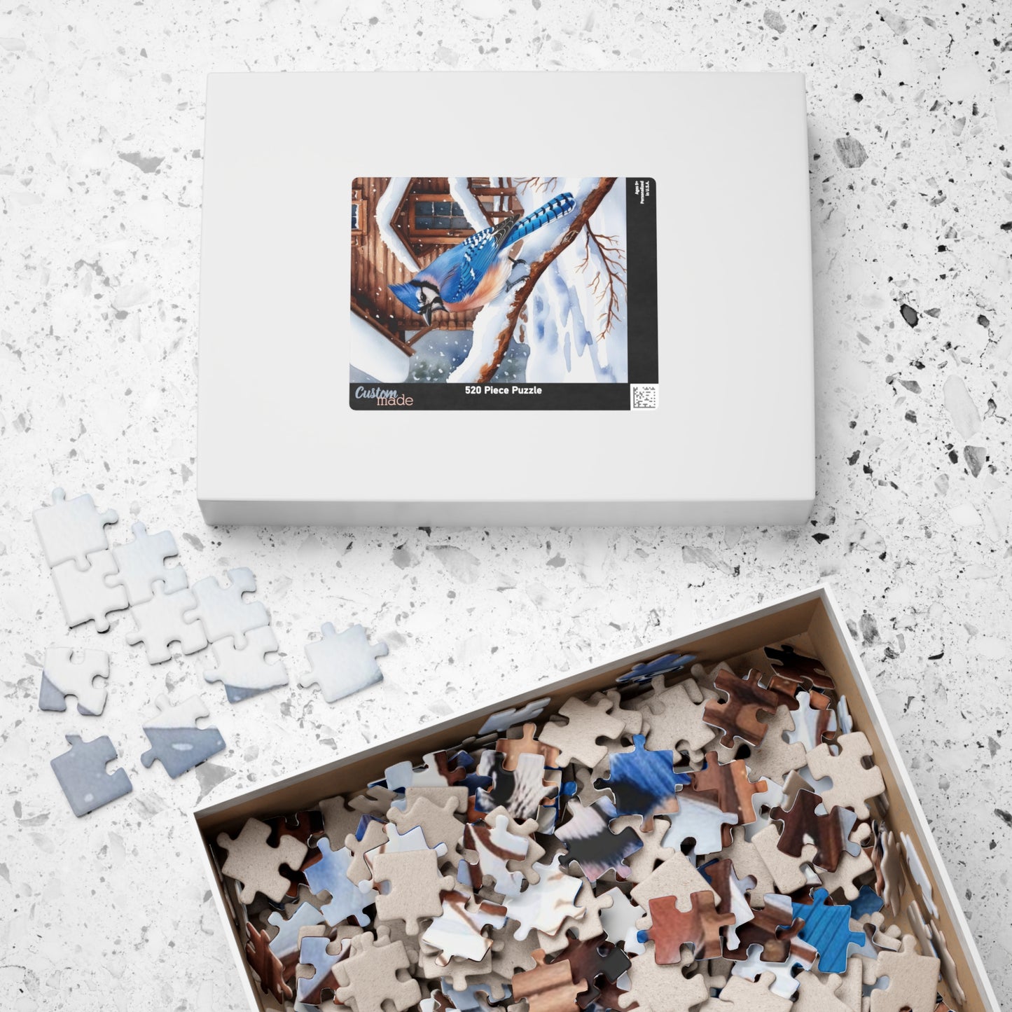 Jigsaw Puzzle, Blue Jay Perched on Branch Against Snow, 110 252 520 1014-Piece, Fun Family Activity, Relaxing Hobby, Christmas Gift, Winter Puzzle The Puzzle Chest