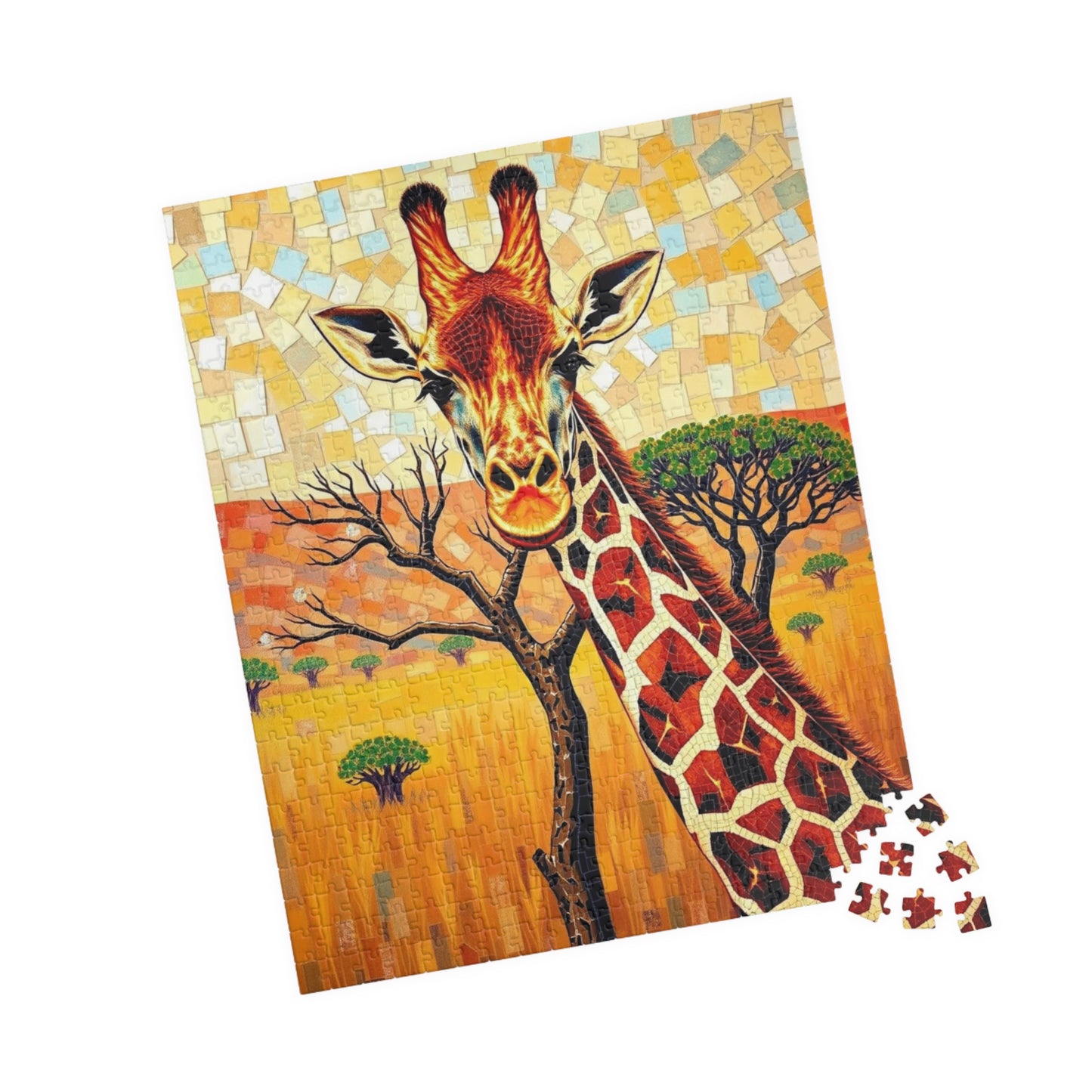 Mosaic Giraffe Jigsaw Puzzle, Beautiful Wildlife Landscape with Acacia Tree, African Savannah Game for Nature Lovers, Animal Enthusiast Gift Puzzle The Puzzle Chest