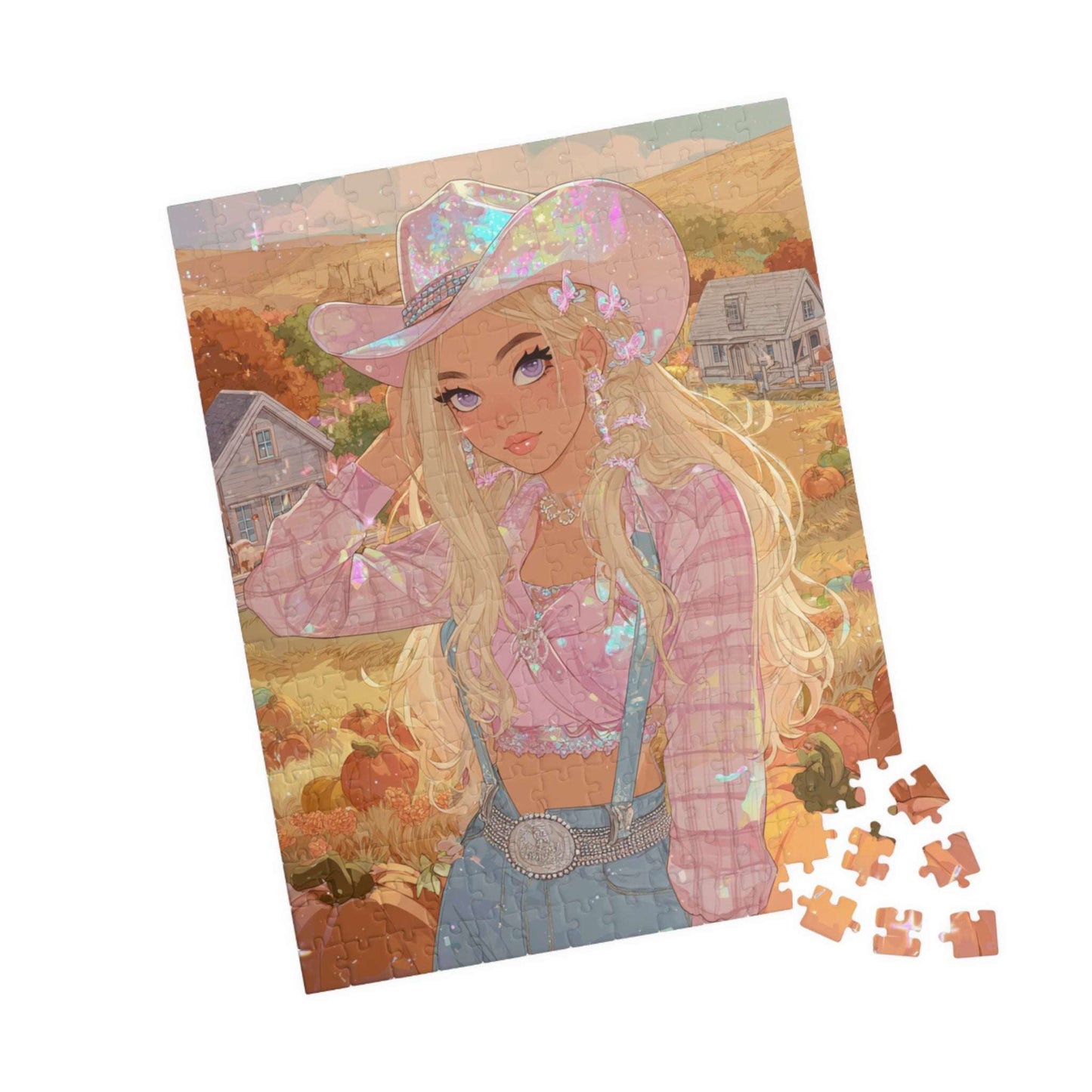 2000s Autumn Cowgirl Jigsaw Puzzle - Glittery Harvest, Retro Y2K Illustration, Holiday Birthday Gift for Puzzle Lover 252 pcs (Vertical) Puzzle The Puzzle Chest