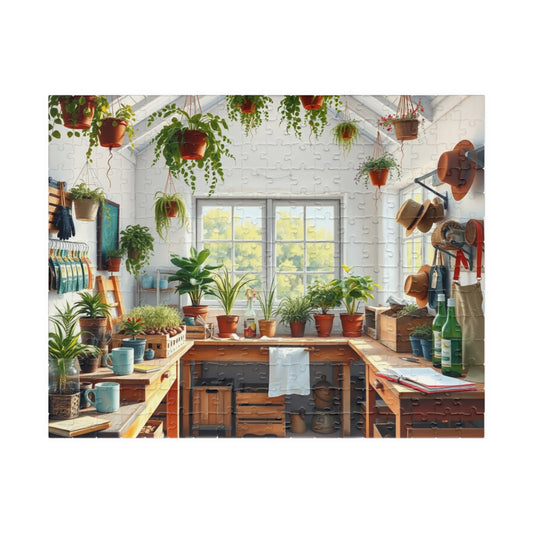 Bright Airy Garden Workshop Puzzle Featuring Wooden Crates, Hanging Plants and Whitewashed Walls, Gardening Lovers Jigsaw Game, Mindful Gift 252 pcs (Horizontal) Puzzle The Puzzle Chest