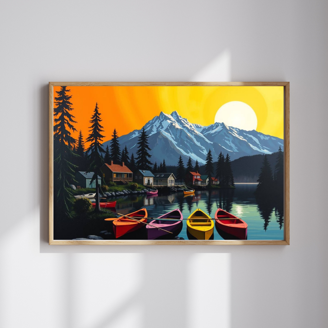 Banff Lakeside Village Puzzle for Adults, Nature Kayaks Trees Cabins and Mountains Jigsaw Game Puzzle The Puzzle Chest