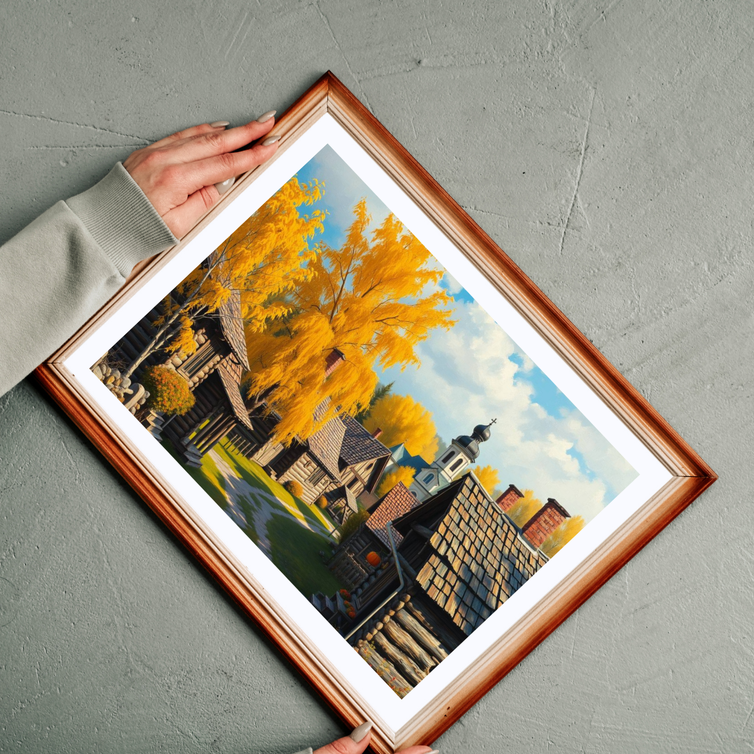Rustic Slavic Village Jigsaw Puzzle for Adults, Autumn Wooden Cottages Golden Birch Trees, Gift for Friends, Family Activity, Creative Hobby Puzzle The Puzzle Chest