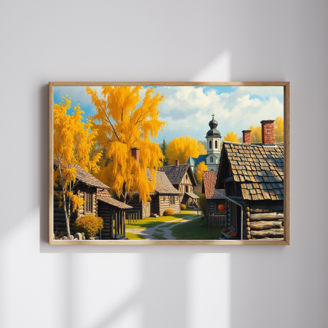 Rustic Slavic Village Jigsaw Puzzle for Adults, Autumn Wooden Cottages Golden Birch Trees, Gift for Friends, Family Activity, Creative Hobby Puzzle The Puzzle Chest