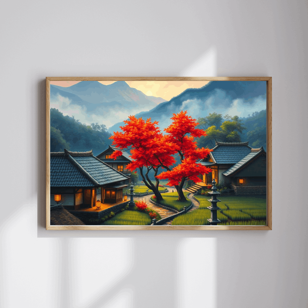 Japanese Mountain Village Jigsaw Puzzle - Autumn Scene, Ideal for Family Game Nights, Solo Fun, Holiday Birthday Gift for Friends Puzzle The Puzzle Chest