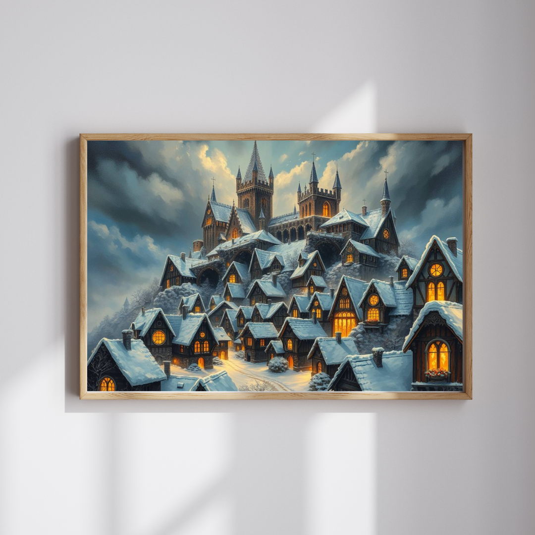 Gothic Hearths Winter Village Jigsaw Puzzle, Gothic Art Print of Enchanting Winter Castle, Puzzle Lover Gift for Dark Fantasy Enthusiasts Puzzle The Puzzle Chest