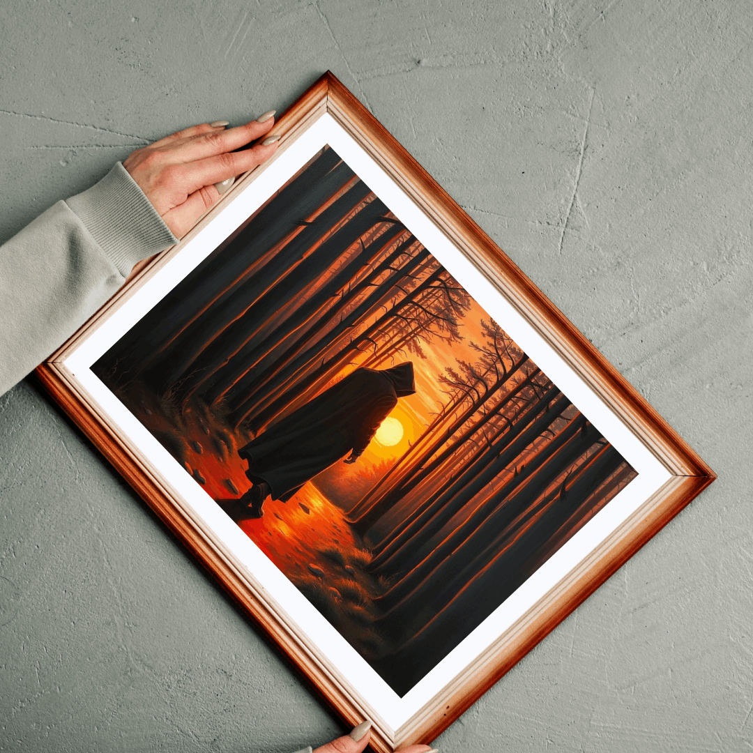 The Silent Passage Jigsaw Puzzle - Cloaked Figure Hollow Grove Eerie Sunset, Gothic Puzzle, Moody Landscape Puzzle, Dark Fantasy Art Puzzle Puzzle The Puzzle Chest