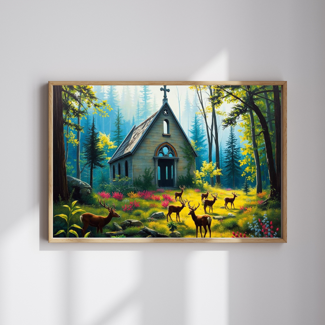 Sancturary Reclaimed Jigsaw Puzzle - Collapsed Chapel in Forest, Deer Puzzle, Gothic Puzzle, Serene Nature Puzzle, Wildlife Art Print Puzzle The Puzzle Chest