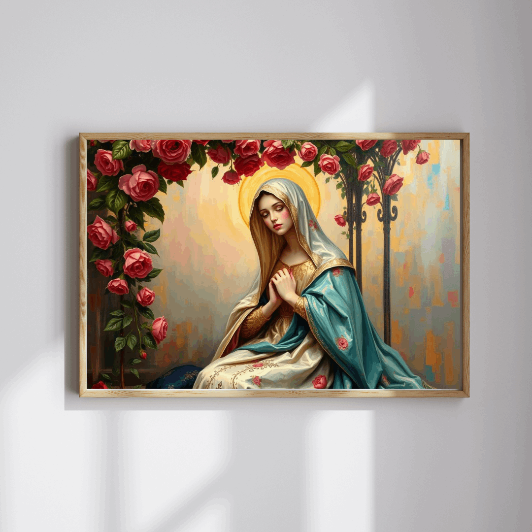Floral Virgin Mary Jigsaw Puzzle - Inspirational Art Game for Family Activity, Birthday Holiday Gift Puzzle The Puzzle Chest