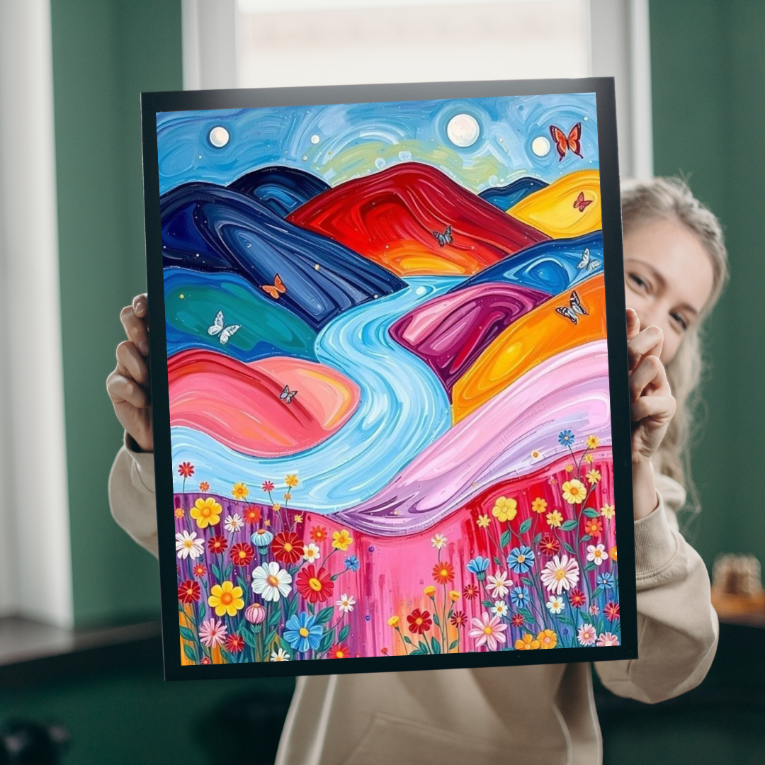 Pastel Petals - River Through Candy Hill Jigsaw Puzzle Colleciton, Beautiful Nature Puzzle, Colorful Landscape Art, Puzzle Lover Gift, Family Fun, 110/252/520/1014 Puzzle The Puzzle Chest