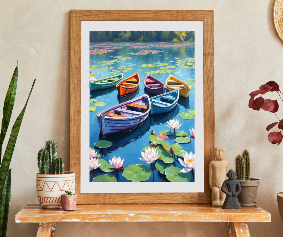Serenity Afloat Lake Boat Jigsaw Puzzle, Rowboats and Lotus Flowers Landscape Puzzle, Scenic Summer Puzzle for Adult and Families Puzzle The Puzzle Chest