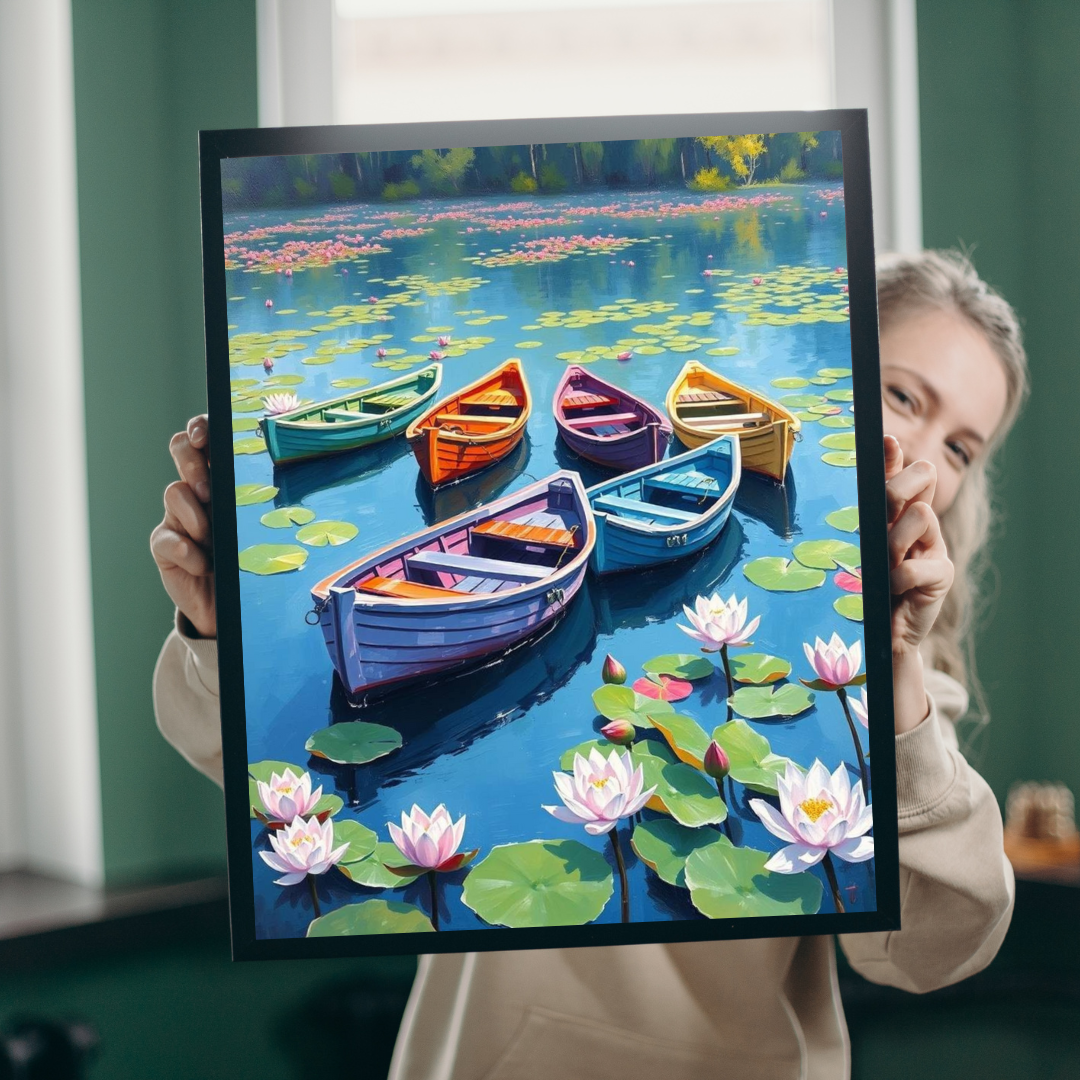 Serenity Afloat Lake Boat Jigsaw Puzzle, Rowboats and Lotus Flowers Landscape Puzzle, Scenic Summer Puzzle for Adult and Families Puzzle The Puzzle Chest