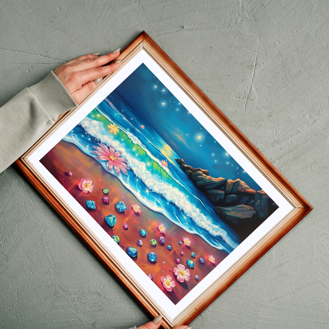 Lotus Shoreline Dreams - Surreal Beach Jigsaw Puzzle with Gems and Water Lilies, Gift for Ocean Lover, Coastal Home Décor, Family Activity Puzzle The Puzzle Chest