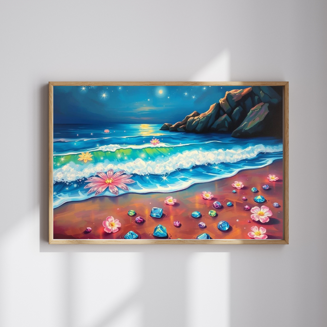 Lotus Shoreline Dreams - Surreal Beach Jigsaw Puzzle with Gems and Water Lilies, Gift for Ocean Lover, Coastal Home Décor, Family Activity Puzzle The Puzzle Chest