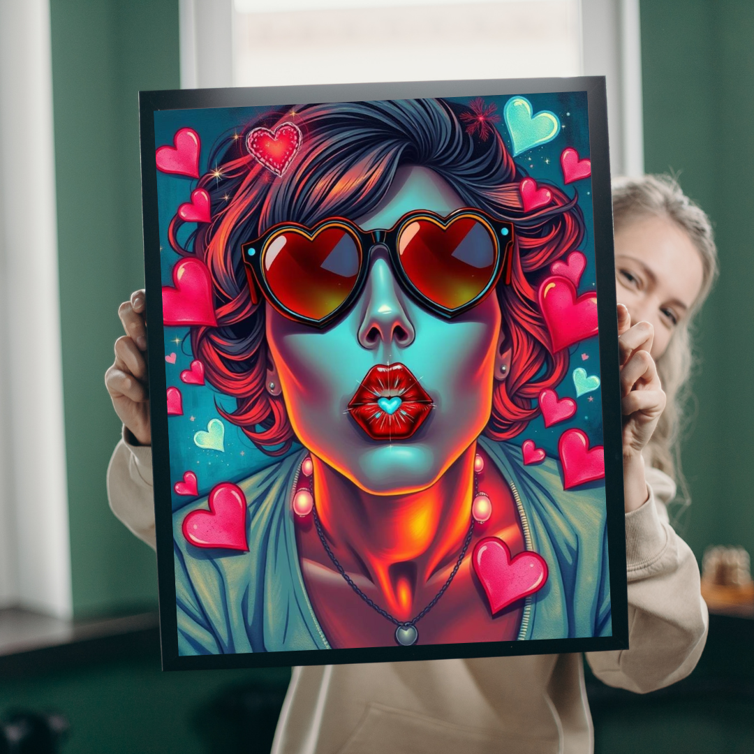 Hearts and Kisses Jigsaw Puzzle, Woman Blowing a Kiss, Comic Pop Art Nostalgic Game for Fun Gathering, Gift for Puzzle Lover, Family Night