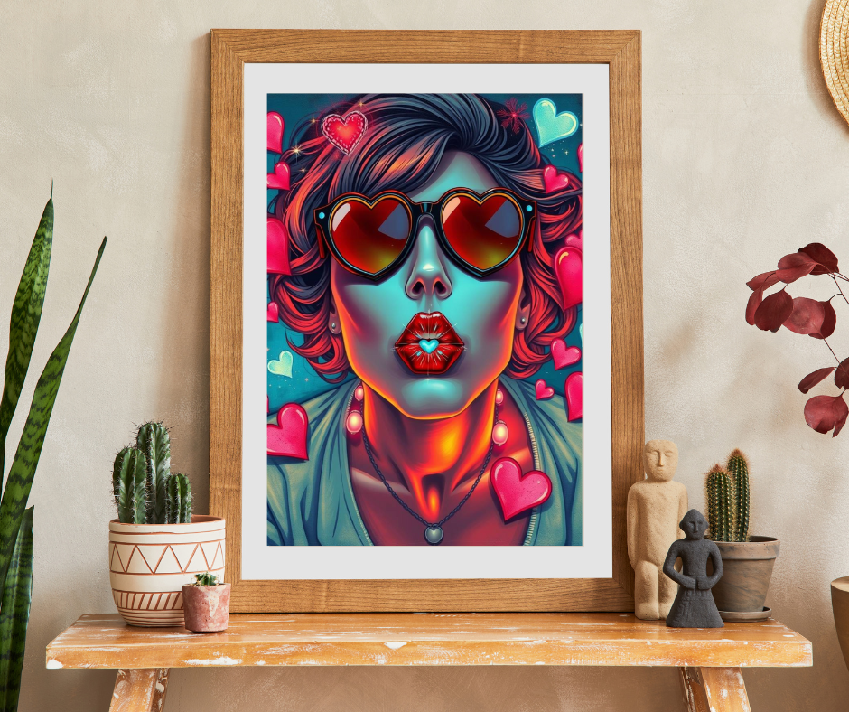 Hearts and Kisses Jigsaw Puzzle, Woman Blowing a Kiss, Comic Pop Art Nostalgic Game for Fun Gathering, Gift for Puzzle Lover, Family Night