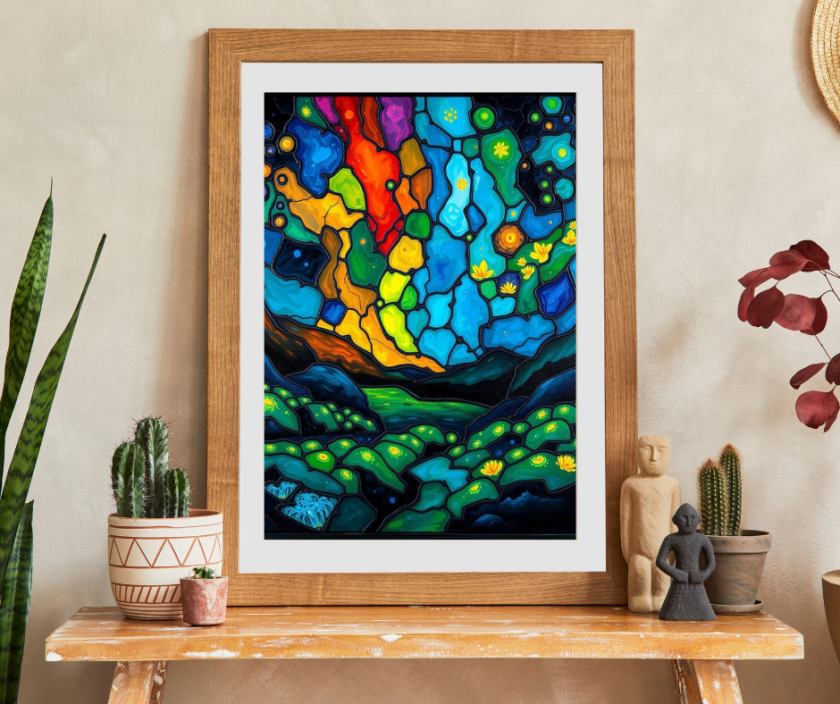Radiant Understory Landscape Jigsaw Puzzle, Stained Glass Style Nature-Themed Abstract Puzzle for Family Fun, Gifts, Home Decor, Game Nights