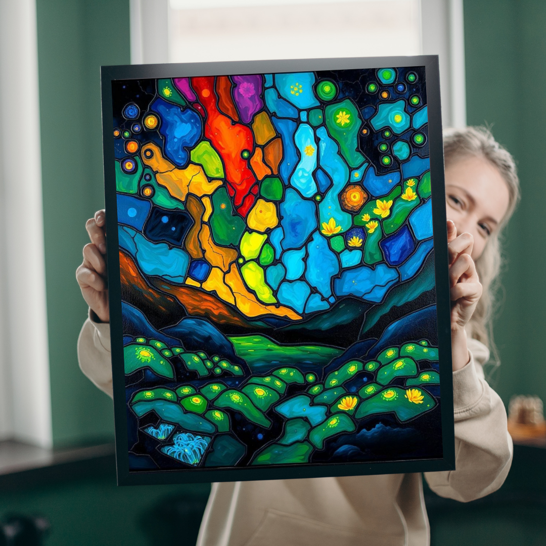 Radiant Understory Landscape Jigsaw Puzzle, Stained Glass Style Nature-Themed Abstract Puzzle for Family Fun, Gifts, Home Decor, Game Nights