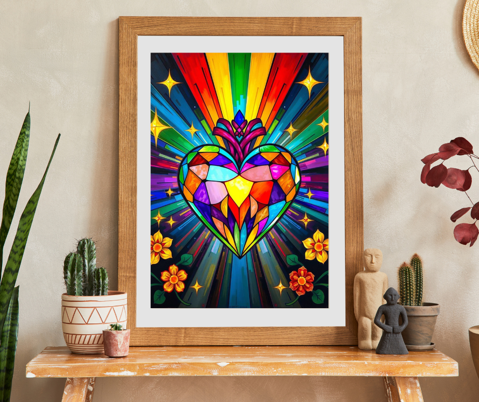 Spectrum Heart Puzzle for Adults, Stained Glass Style Art Jigsaw, Mindfulness Activity, Gift for Her, Family Game Night, Pride Rainbow Decor