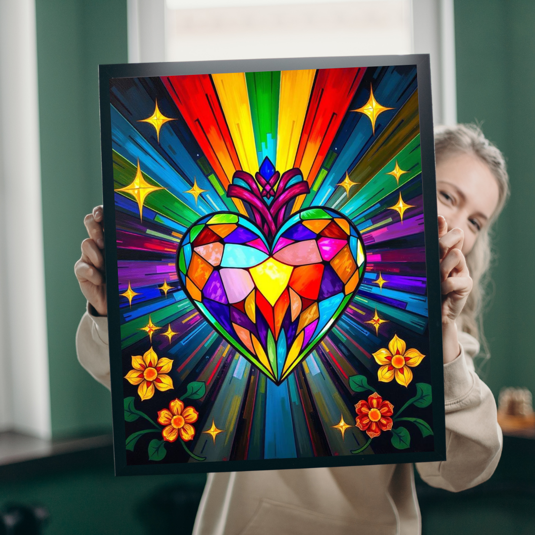 Spectrum Heart Puzzle for Adults, Stained Glass Style Art Jigsaw, Mindfulness Activity, Gift for Her, Family Game Night, Pride Rainbow Decor