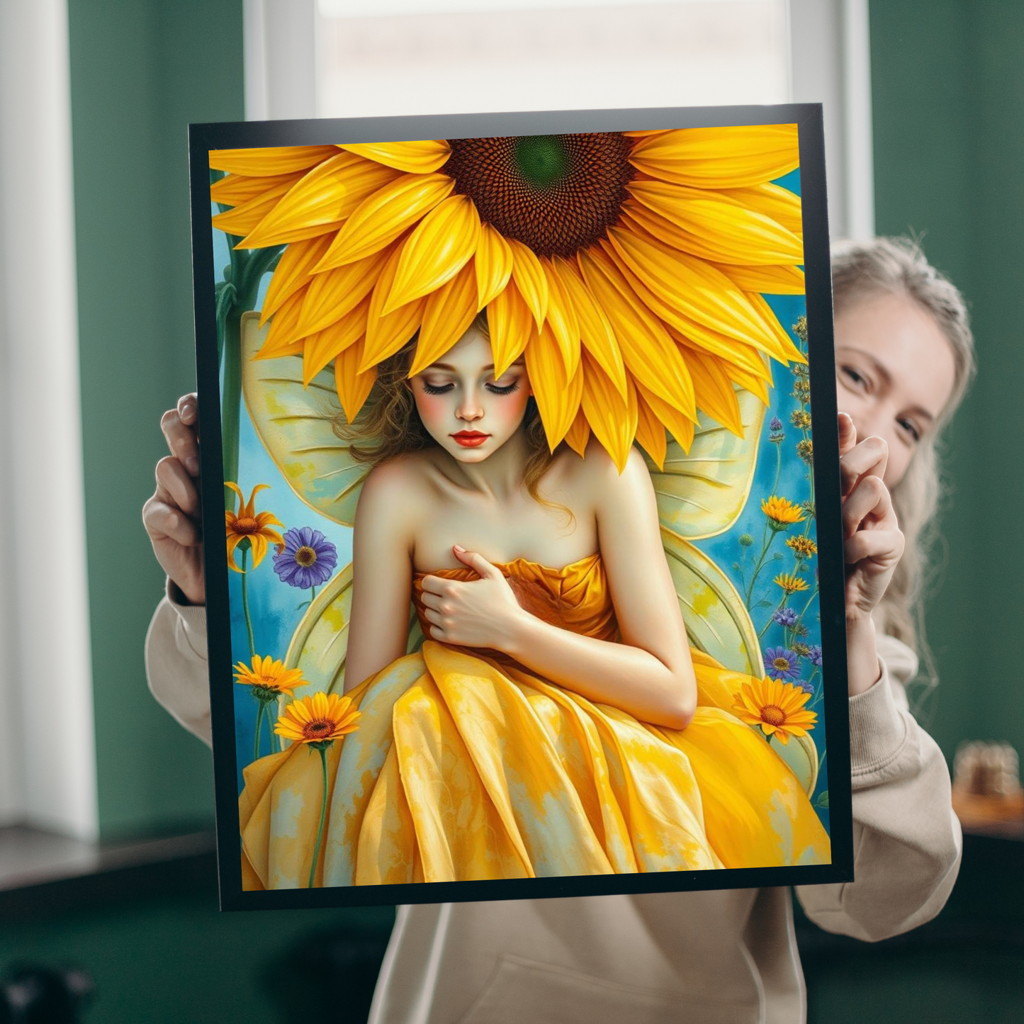 Sunflower Shade Fairy Jigsaw Puzzle, Floral Art Mythical Fantasy Game, Holiday or Birthday Gift for Friend, Decor, Mindfulness Activity