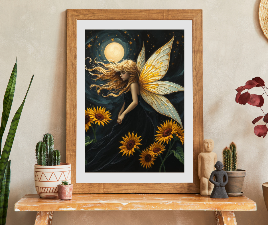 Moonlit Fairy in Sunflower Sky - Ethereal Fantasy Art Jigsaw Puzzle for Solo Fun, Unique Puzzle Lover Gift, Home Decor, Family Activity