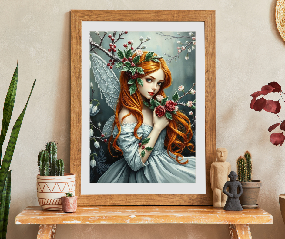 Winter Fairy-Themed Puzzle - Copper Hair, Silvery Gown and Icy Floral Art, 110-1014 Piece Gift for Puzzle Lover, Perfect for Holidays