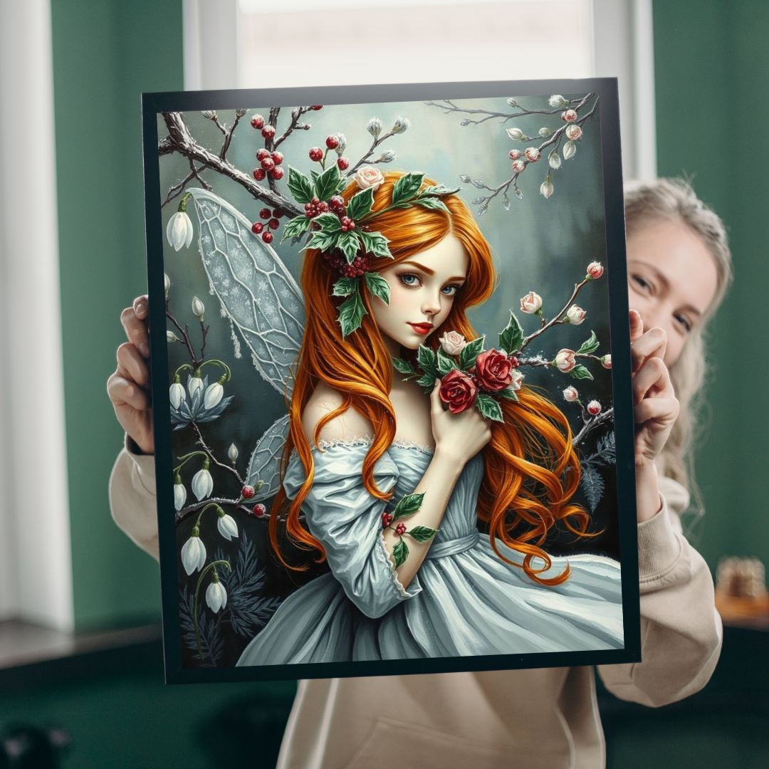 Winter Fairy-Themed Puzzle - Copper Hair, Silvery Gown and Icy Floral Art, 110-1014 Piece Gift for Puzzle Lover, Perfect for Holidays
