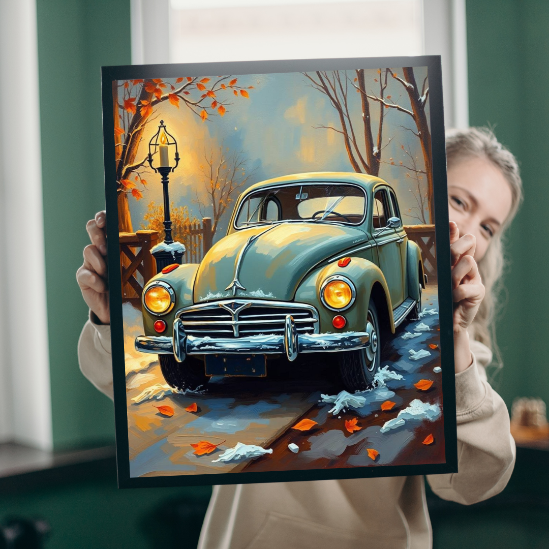 Winter Vintage Car Puzzle - Nostalgic Family Fun, Great Gift for Car Lovers, Indoor Activities, Rainy Day Entertainment