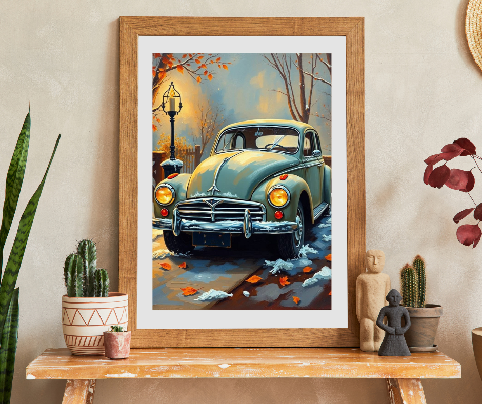Winter Vintage Car Puzzle - Nostalgic Family Fun, Great Gift for Car Lovers, Indoor Activities, Rainy Day Entertainment