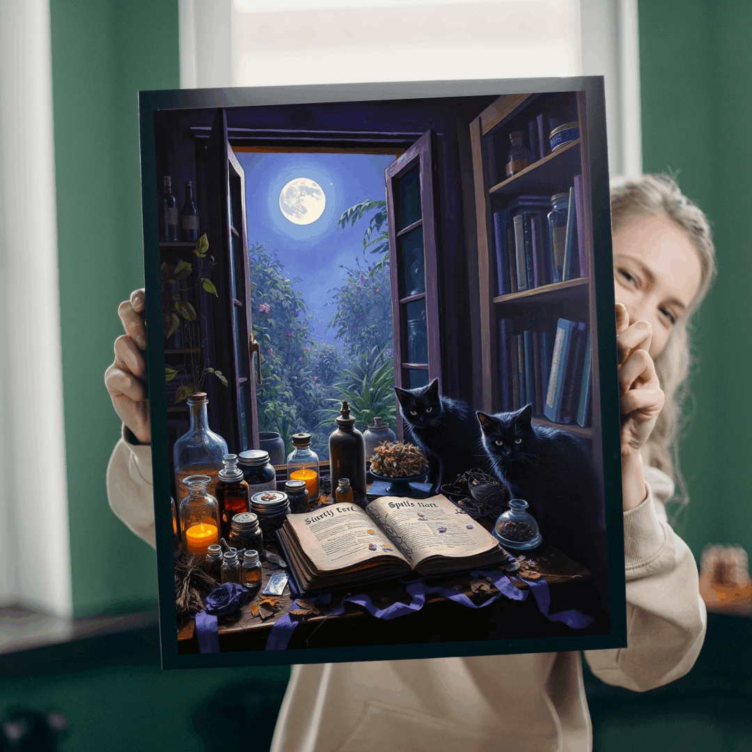 Alchemy in Bloom Jigsaw Puzzle - Mystical Moonlight Cat Puzzle, Enchanting 110-520 piece Game Ideal for Cozy Night In, Gift for Puzzle Lover