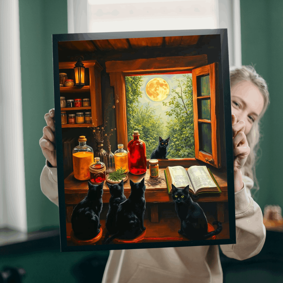 Autumn Alchemists Table Jigsaw Puzzle - Mystical Cat Theme, Ideal Witchy Gift for Cat Lover, Magic Enthusiast, Family Fun, Mindful Activity