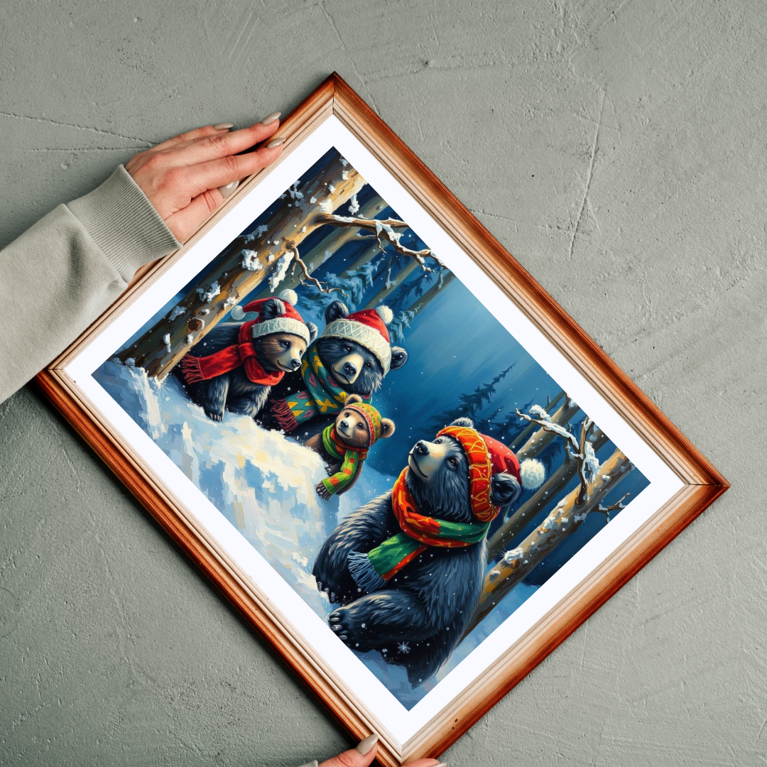 Christmas Bear Family Jigsaw Puzzle - 110, 252, 520, 1014 Pieces, Gift for Winter Nights, Family Games, Holiday Traditions, Home Decor