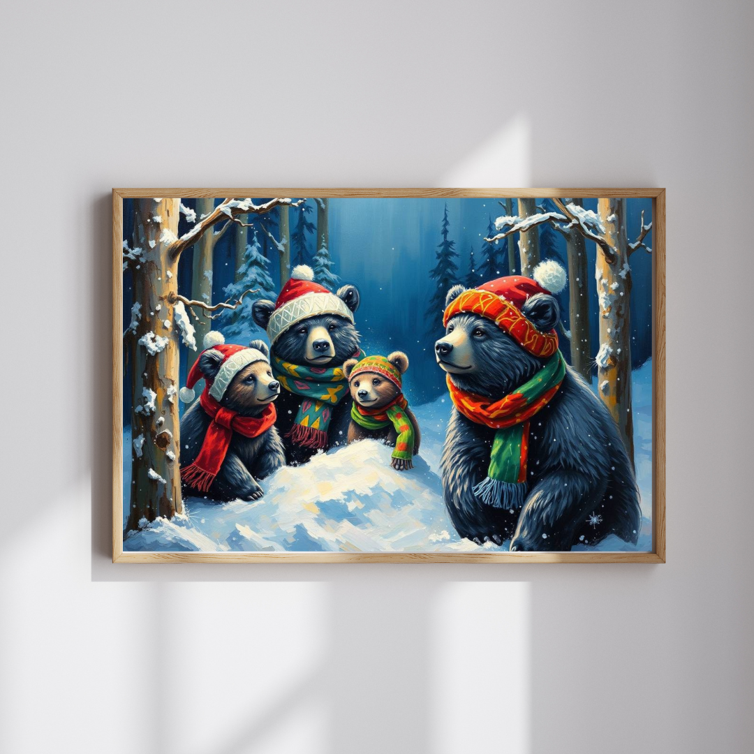 Christmas Bear Family Jigsaw Puzzle - 110, 252, 520, 1014 Pieces, Gift for Winter Nights, Family Games, Holiday Traditions, Home Decor