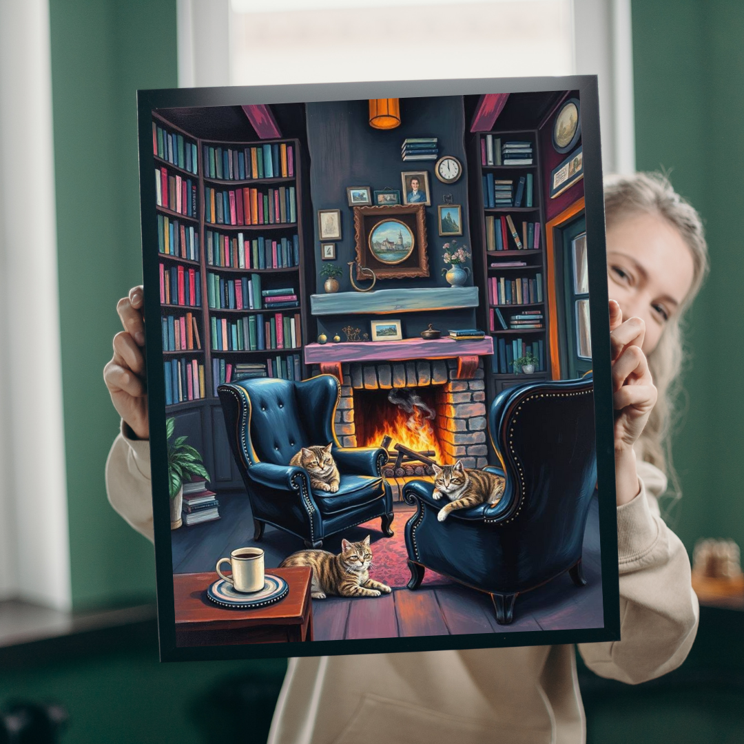 Cozy Cat-Themed Reading Room Puzzle - Home Library Jigsaw Game Perfect for Cat Lovers, Family Fun, Bookish Gift Idea, Quiet Leisure Activity