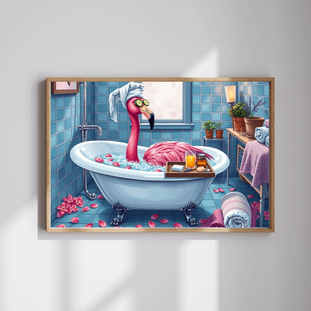 Flamingo Spa Retreat - Cozy Bathroom Puzzle for Adults, Fun Bath Time Art Jigsaw, Unique Gift for Friends, Family Game Night, Brain Teaser