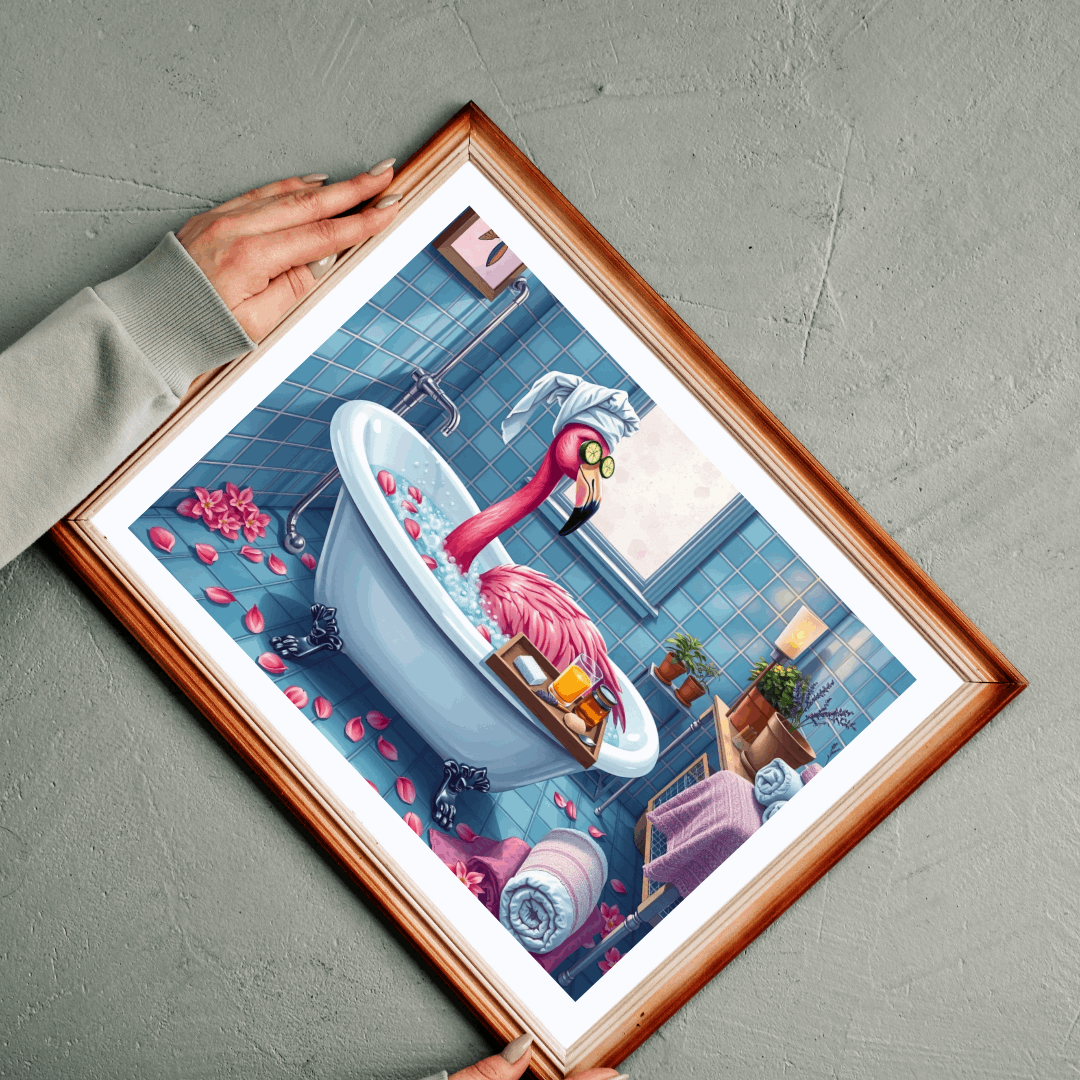 Flamingo Spa Retreat - Cozy Bathroom Puzzle for Adults, Fun Bath Time Art Jigsaw, Unique Gift for Friends, Family Game Night, Brain Teaser