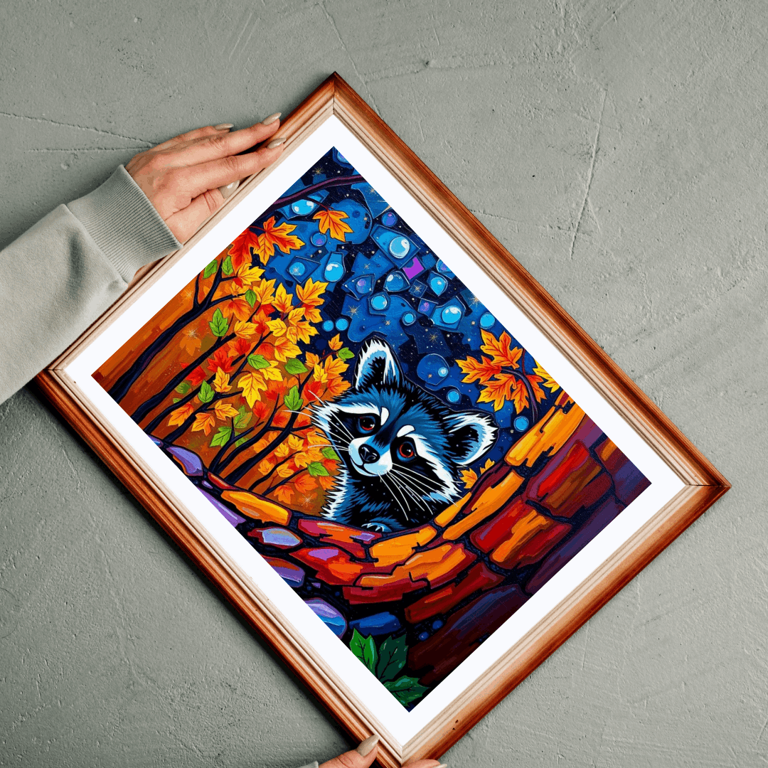 Autumn Nightscape Raccoon Puzzle, Colorful Nature Jigsaw for Solo or Family Fun, Birthday Gift for Animal Lover, Cozy Night In Entertainment