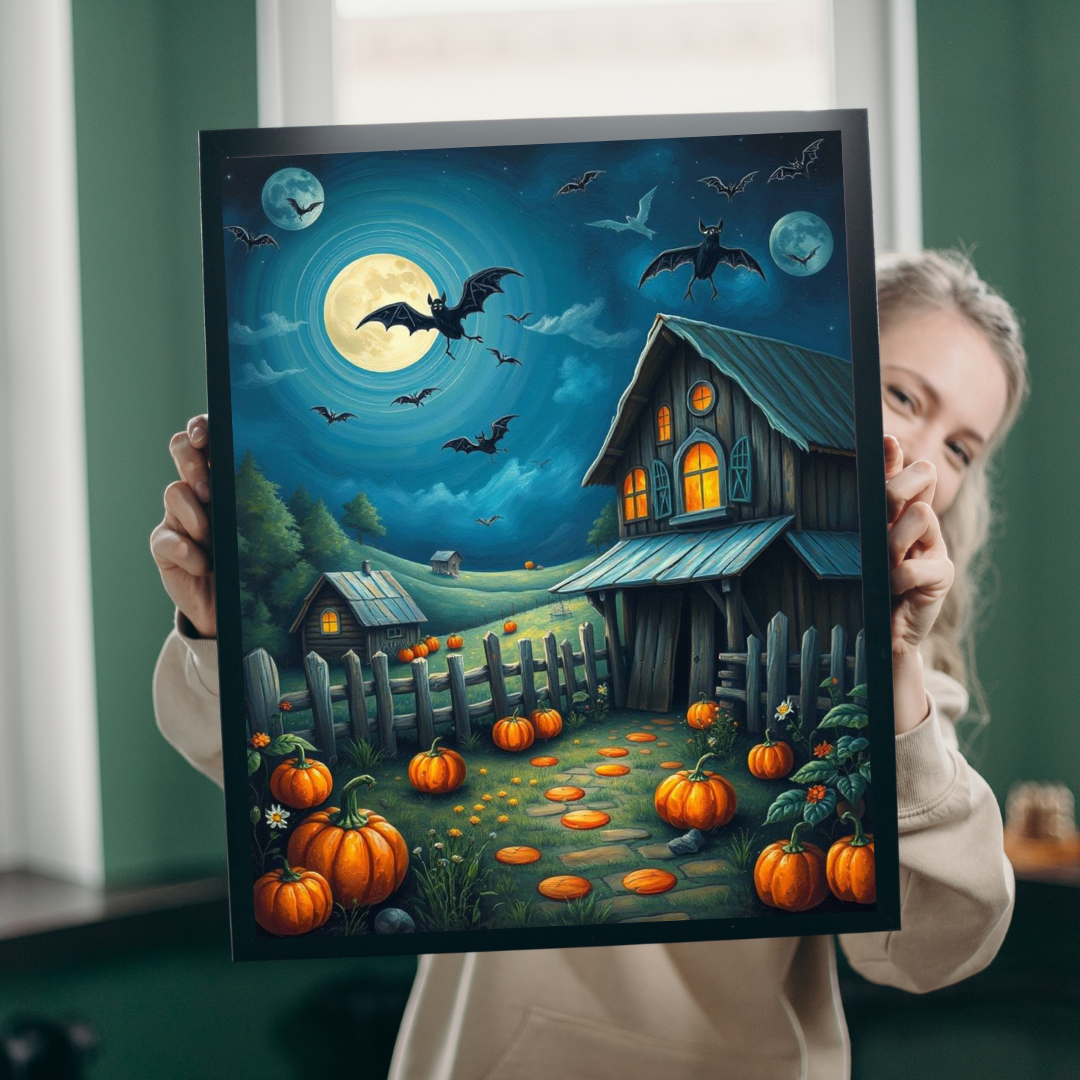 Moonlight Barn Halloween Puzzle, Spooky Night Scene 110 252 520-Piece Jigsaw Perfect Birthday Gift for Puzzle Lover, Fall Decor, Family Fun