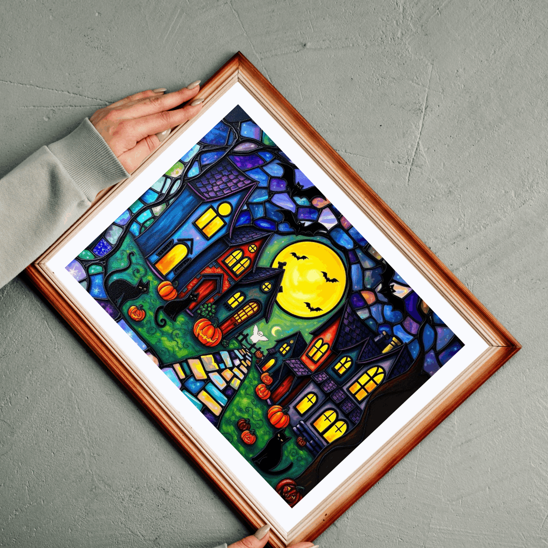 Halloween Puzzle for Adults - Spooky Village Black Cat Scene
