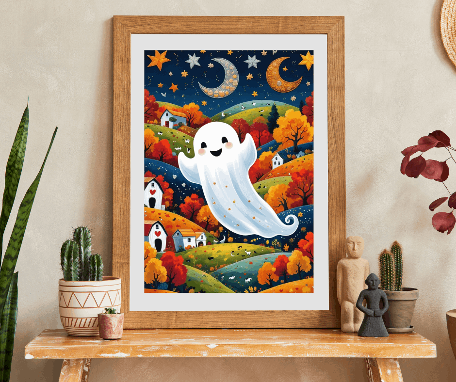 Folk Art Halloween Ghost Jigsaw Puzzle