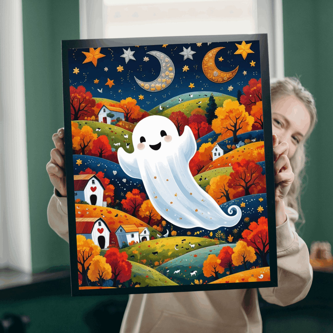 Folk Art Halloween Ghost Jigsaw Puzzle
