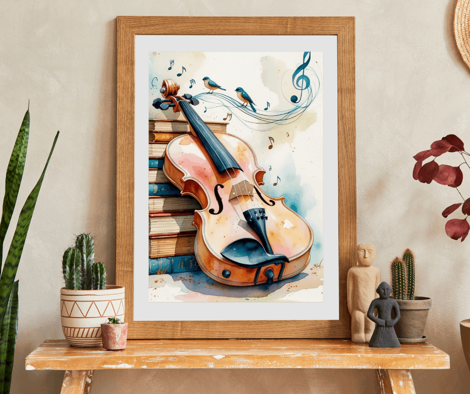Violin and Books Jigsaw Puzzle, Unique Birthday or Holiday Gift for Music Lover, Bookworm & Musician, Indoor Activity, Family Game Night