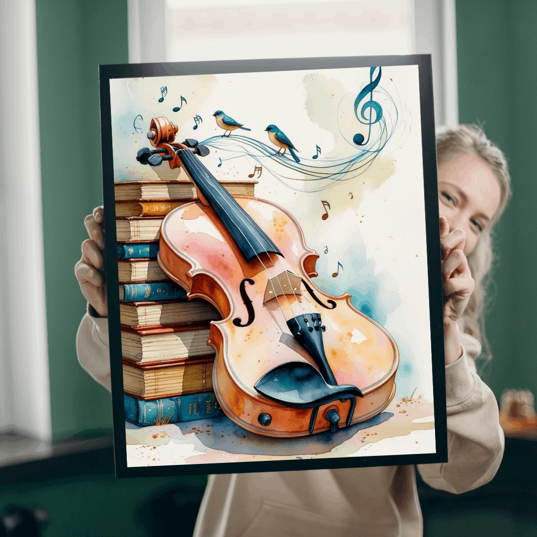 Violin and Books Jigsaw Puzzle, Unique Birthday or Holiday Gift for Music Lover, Bookworm & Musician, Indoor Activity, Family Game Night