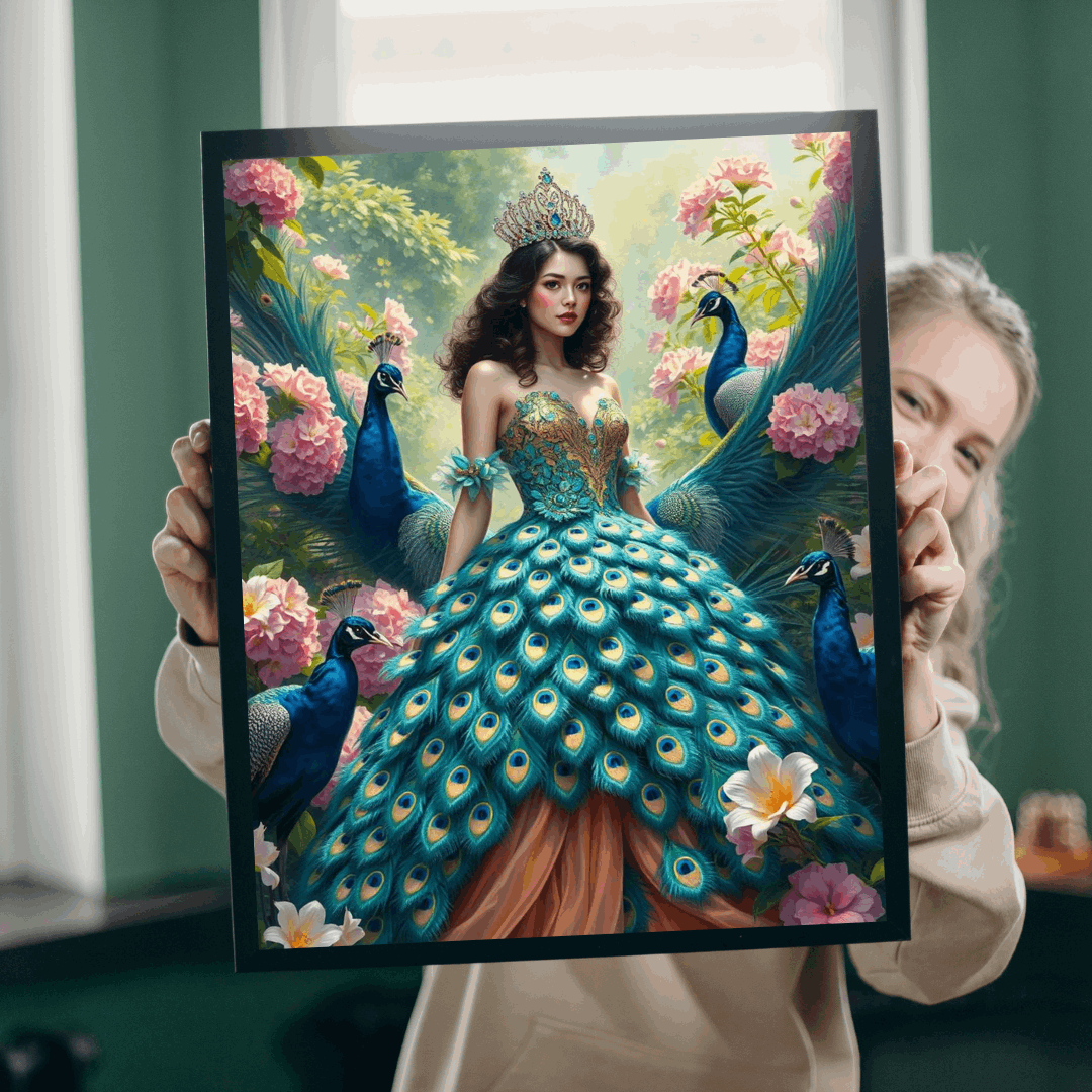Lady of the Peacock Garden - Regal Feather Fantasy Jigsaw Puzzle