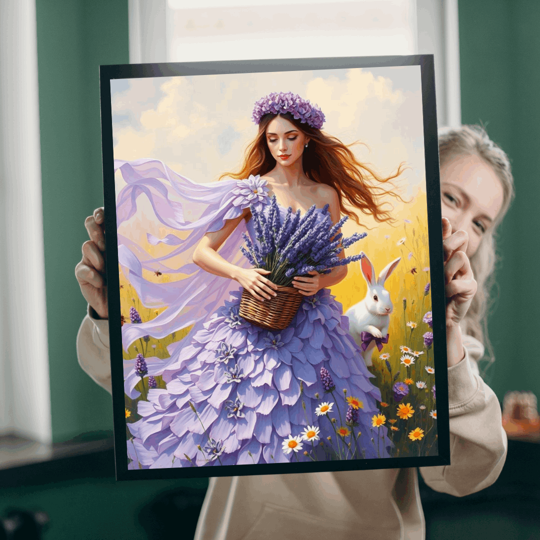 Lady of the Lavender Meadow - Pastel Floral Garden Jigsaw Puzzle for Nature and Flower Lover